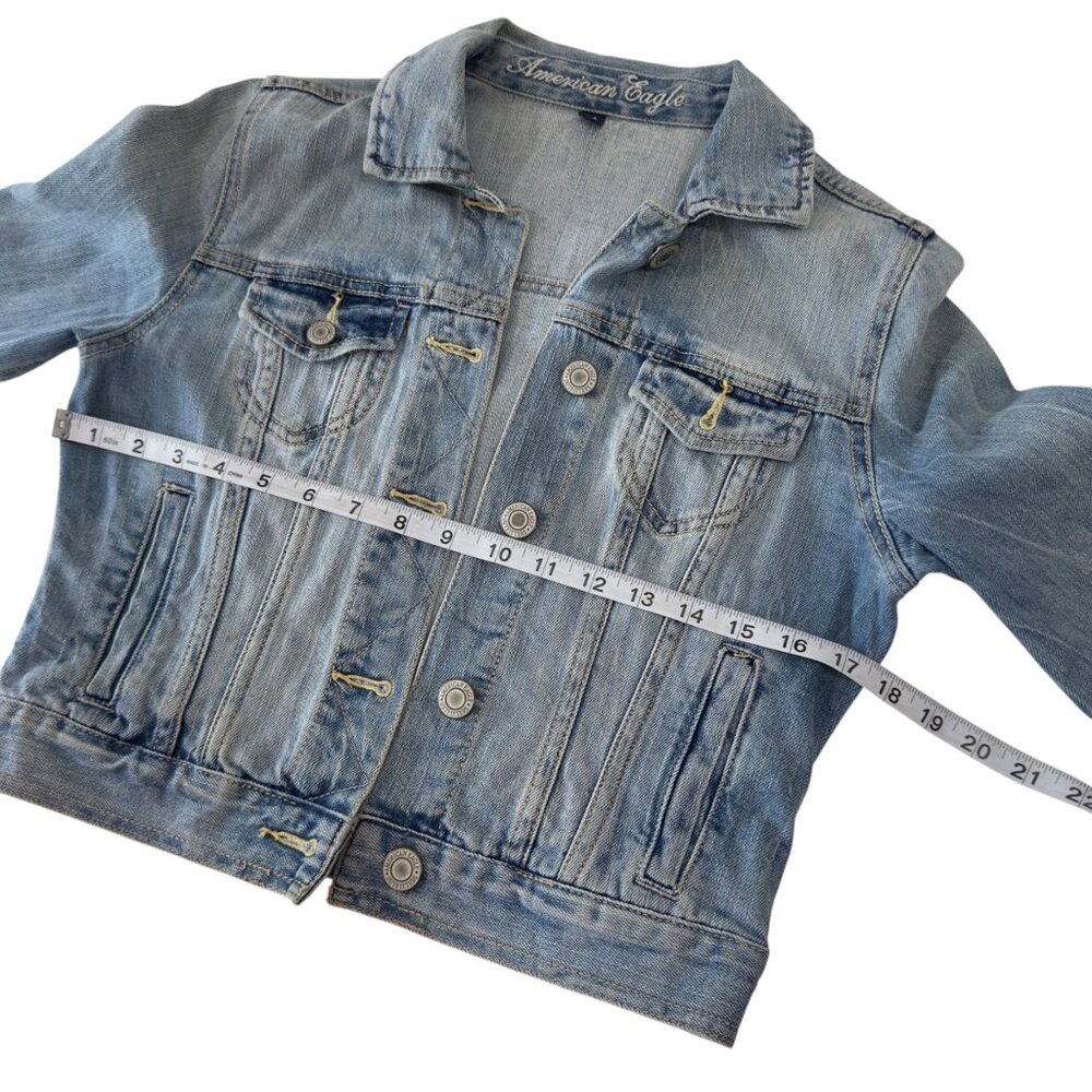 American Eagle Womens S/P Retro Cropped Denim Jacket Aztec Red Back Panel Casual - Picture 6 of 15